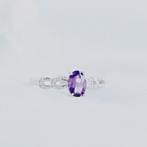 Genuine Natural Amethyst Stone Ring Purple Sterling Silver Dainty Ring - Picture 3 of 8